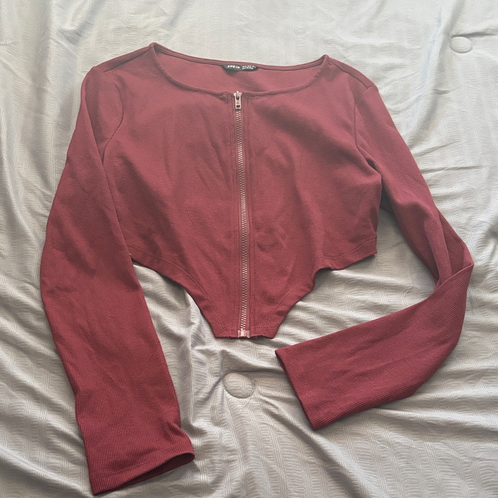 Burgundy Zipper Front Crop Top